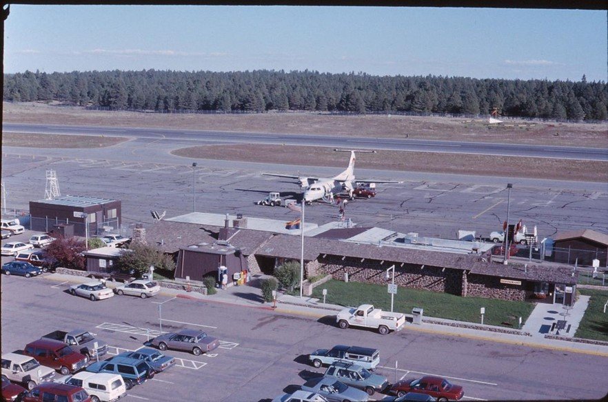 Vintage image of airplane on ramp at Flagstaff Airport