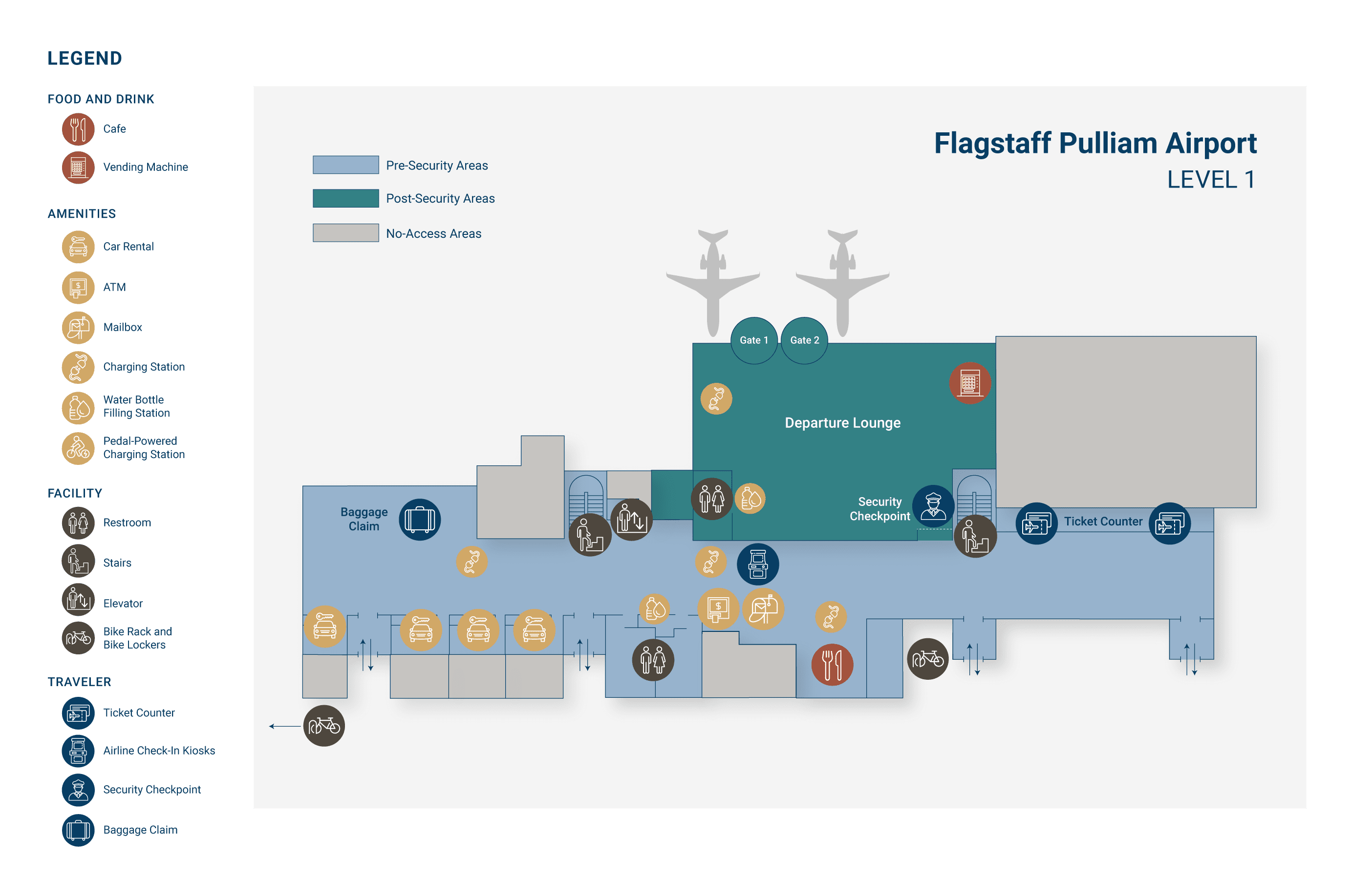 FLG Airport Terminal Map, first floor